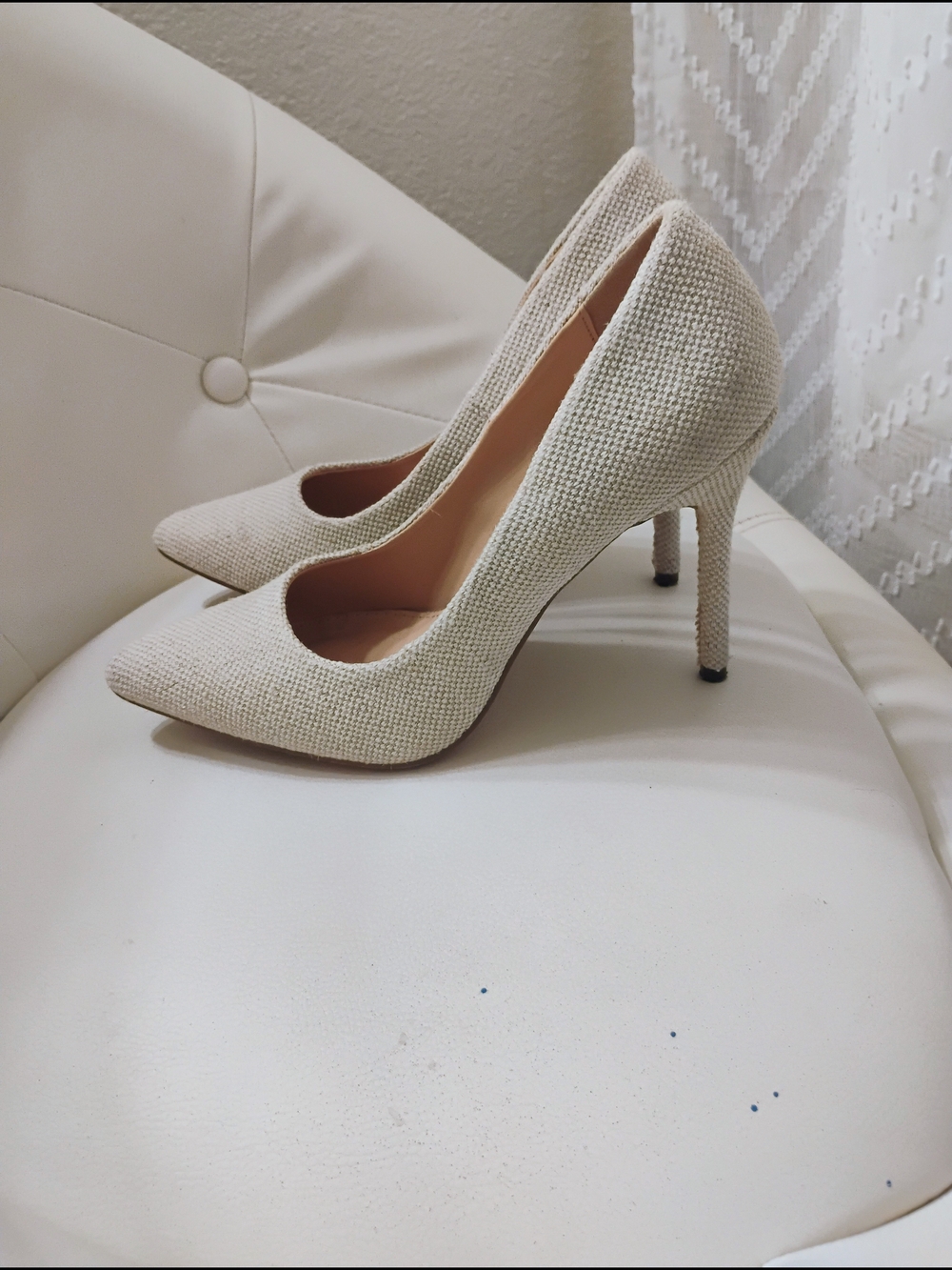 eva mendes for New York & Company Pointed-Toe Stiletto Pumps in Cream